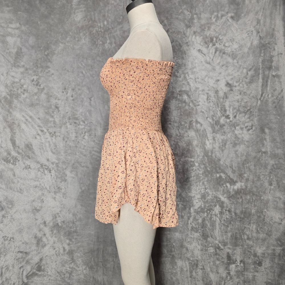 Blue Life Romper Womens S Peach Floral Smocked Strapless Boho Cottage Dainty - Picture 3 of 14